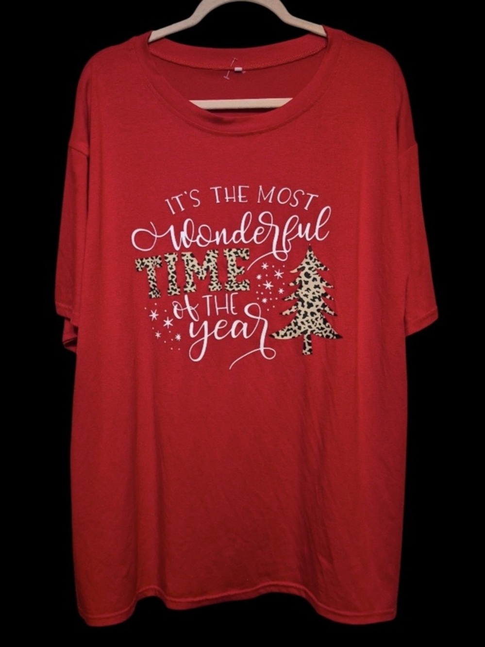 Women's Red Holiday Tee with Leopard-Print Tree